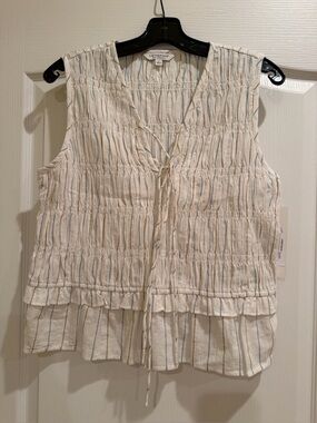 Liverpool cream multi Striped Sleeveless Smocked Top